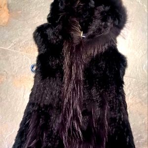 Rabbit fur vest with hoodie
